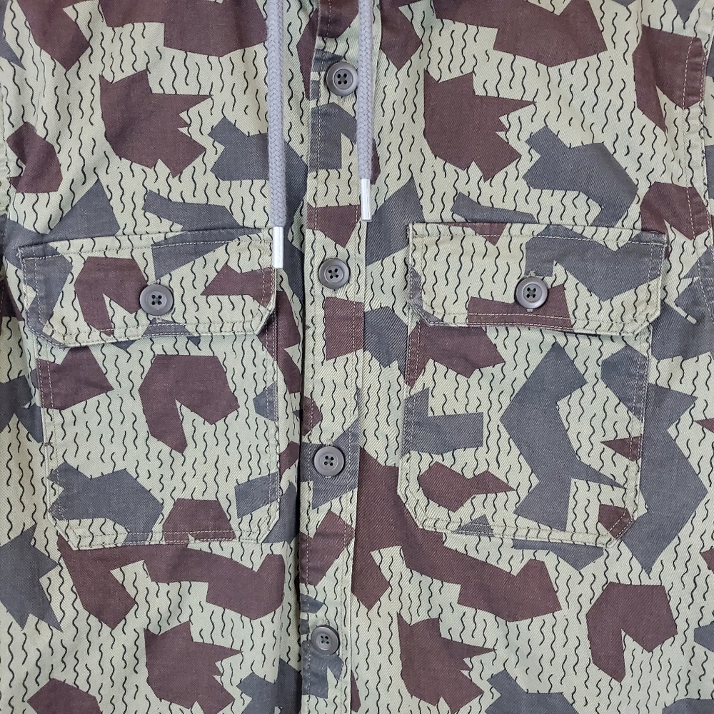 Express Hooded Scatter Camouflage Light Field Jacket Size XS Mens Button Up RARE - Picture 4 of 13